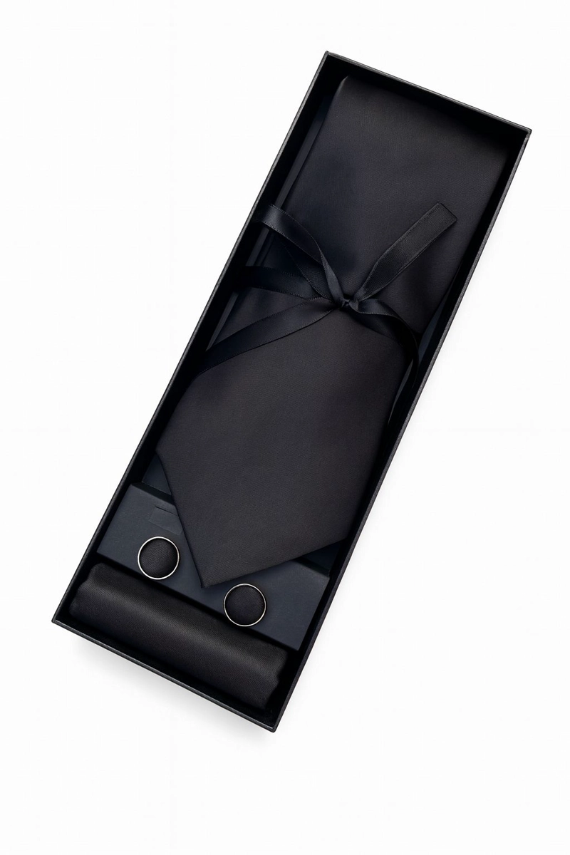 SET CORBATA, PAÑUELO Y COLLERAS SEDA LUJO LUXHER MOD ELEGANCE - 2