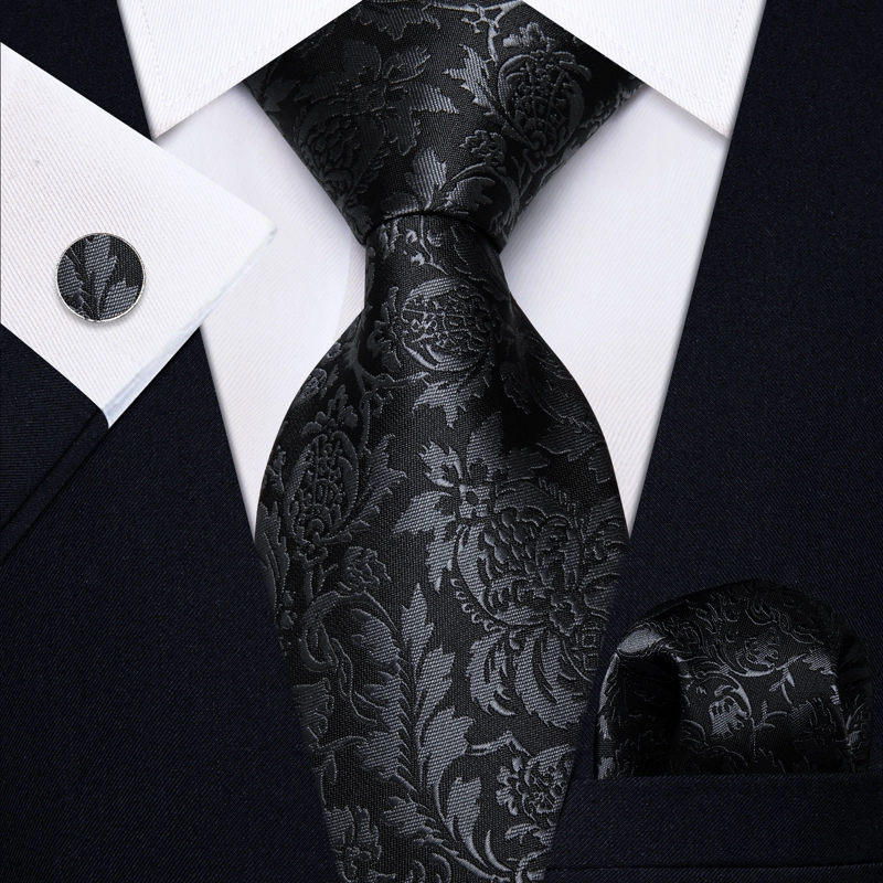 SET DE CORBATA, PAÑUELO Y COLLERAS DE SEDA LUJO LUXHER MOD FLORAL - 1