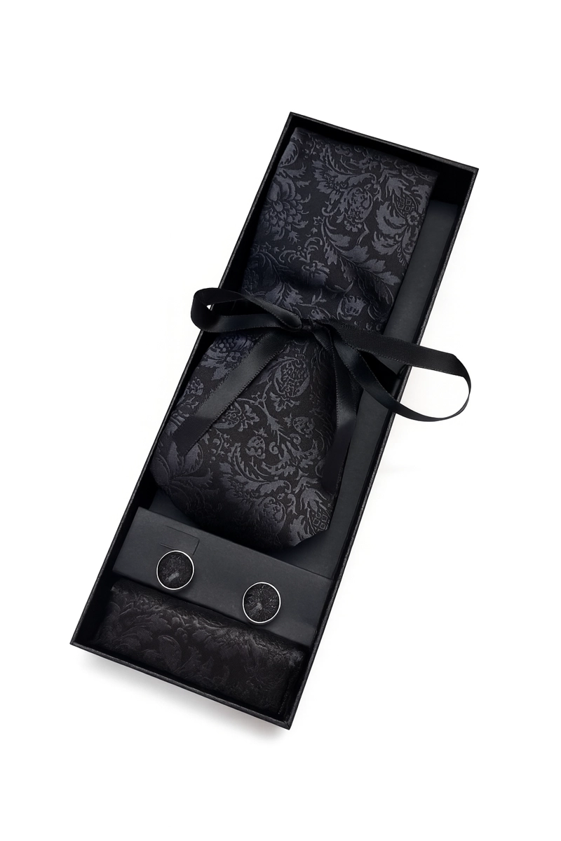 SET DE CORBATA, PAÑUELO Y COLLERAS DE SEDA LUJO LUXHER MOD FLORAL - 2