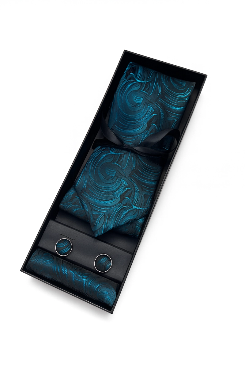 SET DE CORBATA, PAÑUELO Y COLLERAS DE SEDA LUJO LUXHER MOD FLORAL - 2