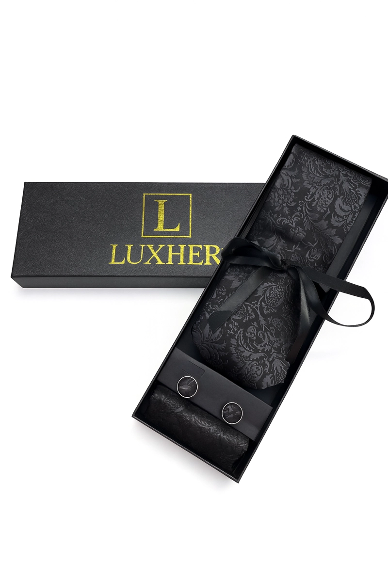 SET DE CORBATA, PAÑUELO Y COLLERAS DE SEDA LUJO LUXHER MOD FLORAL - 3