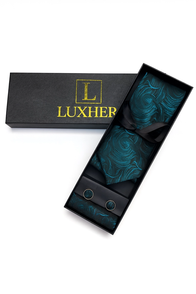SET DE CORBATA, PAÑUELO Y COLLERAS DE SEDA LUJO LUXHER MOD FLORAL - 3