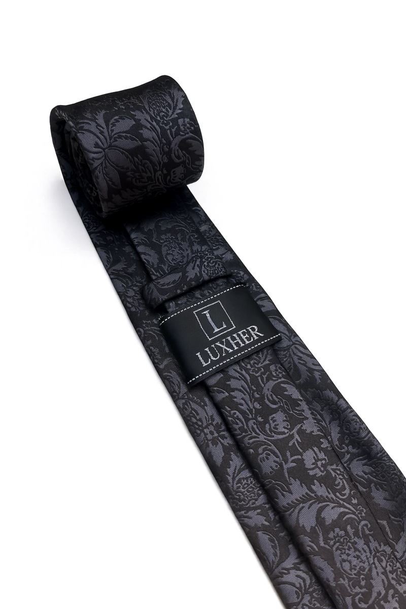 SET DE CORBATA, PAÑUELO Y COLLERAS DE SEDA LUJO LUXHER MOD FLORAL - 6