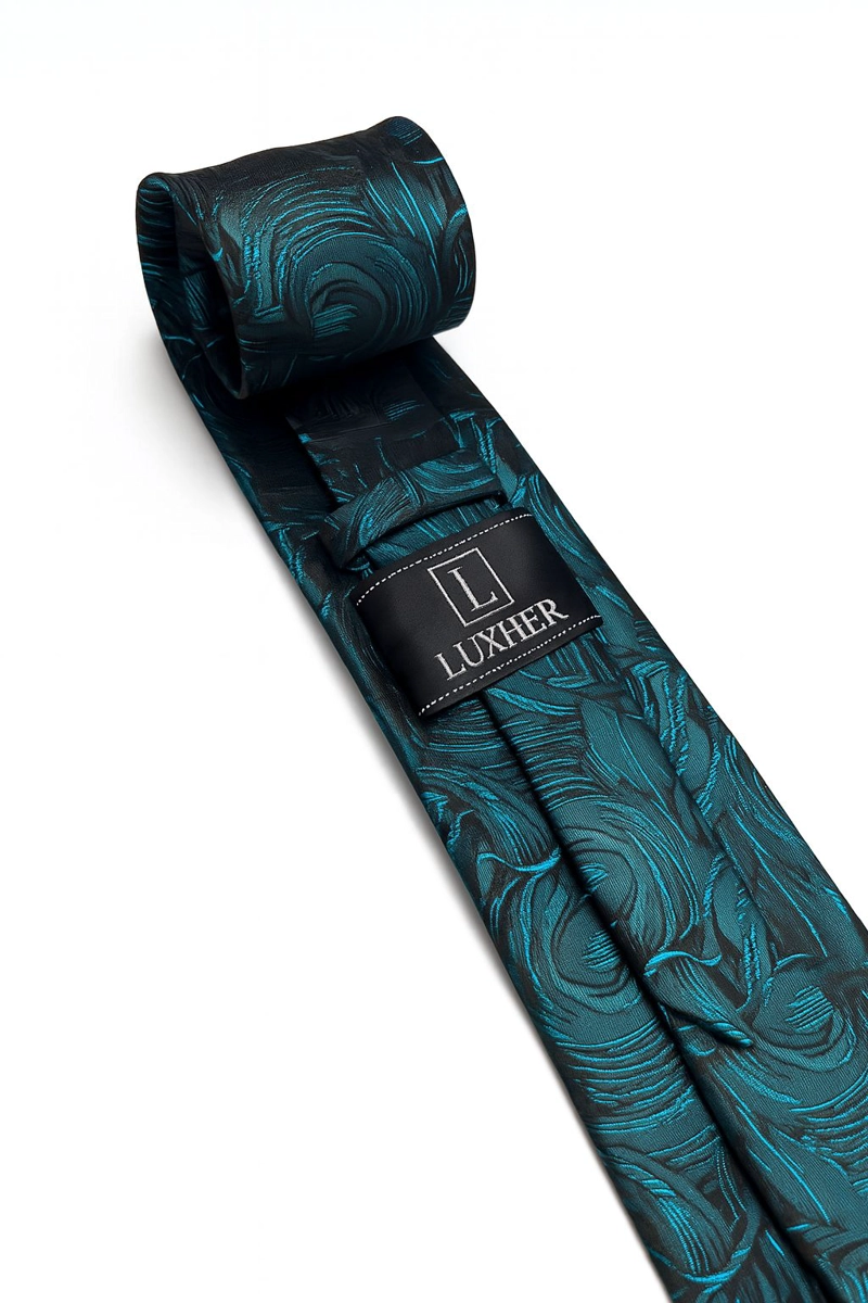 SET DE CORBATA, PAÑUELO Y COLLERAS DE SEDA LUJO LUXHER MOD FLORAL - 6