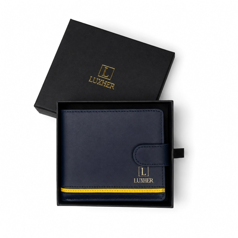 BILLETERA HOMBRE CUERO GENUINO PROTECCION RFID LUXHER AUREO - 4