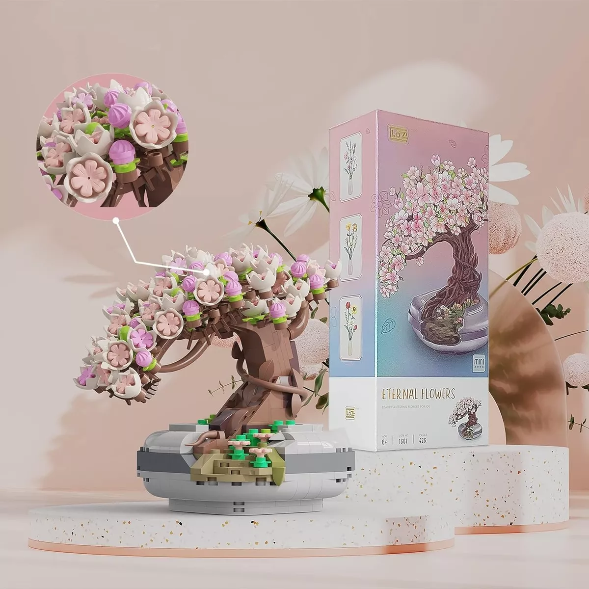 BONSAI DE CEREZOS EN MACETA PARA ARMAR LEGO COMPATIBLE - 3