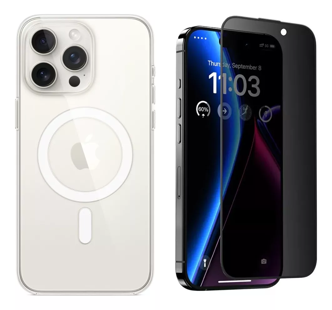 GENÉRICO CARCASA IPHONE 15 PRO MAX SILICONA + VIDRIO ANTIESPÍA