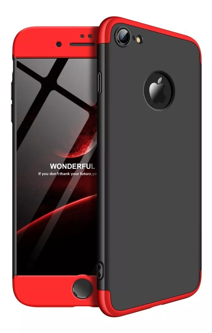 GENÉRICO CARCASA IPHONE 7 8 ANTIGOLPES GKK SLIM BORDES 360 COLOR ROJO/NEGRO