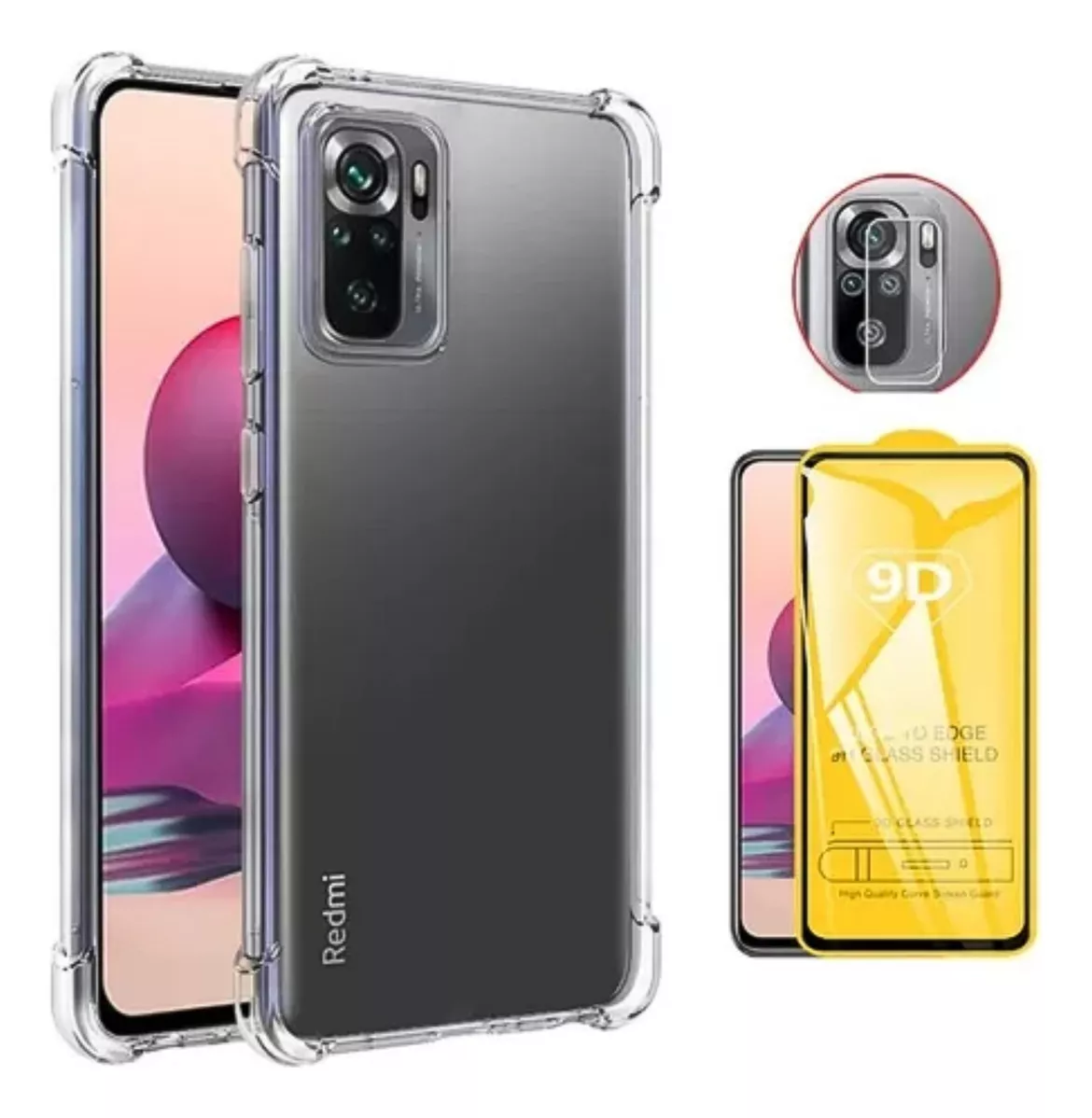 KIT CARCASA XIAOMI REDMI NOTE 10S 4G SILICONA + LÁMINA PANTALLA CÁMARA - 1