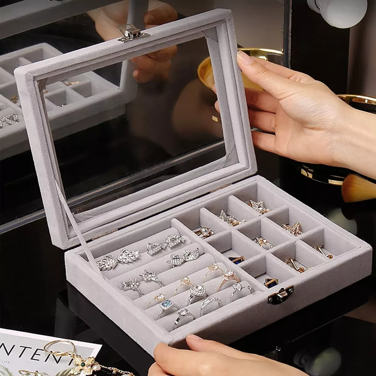 ORGANIZADOR JOYAS EXHIBIDOR DE TERCIOPELO Y ACRILICO - 3