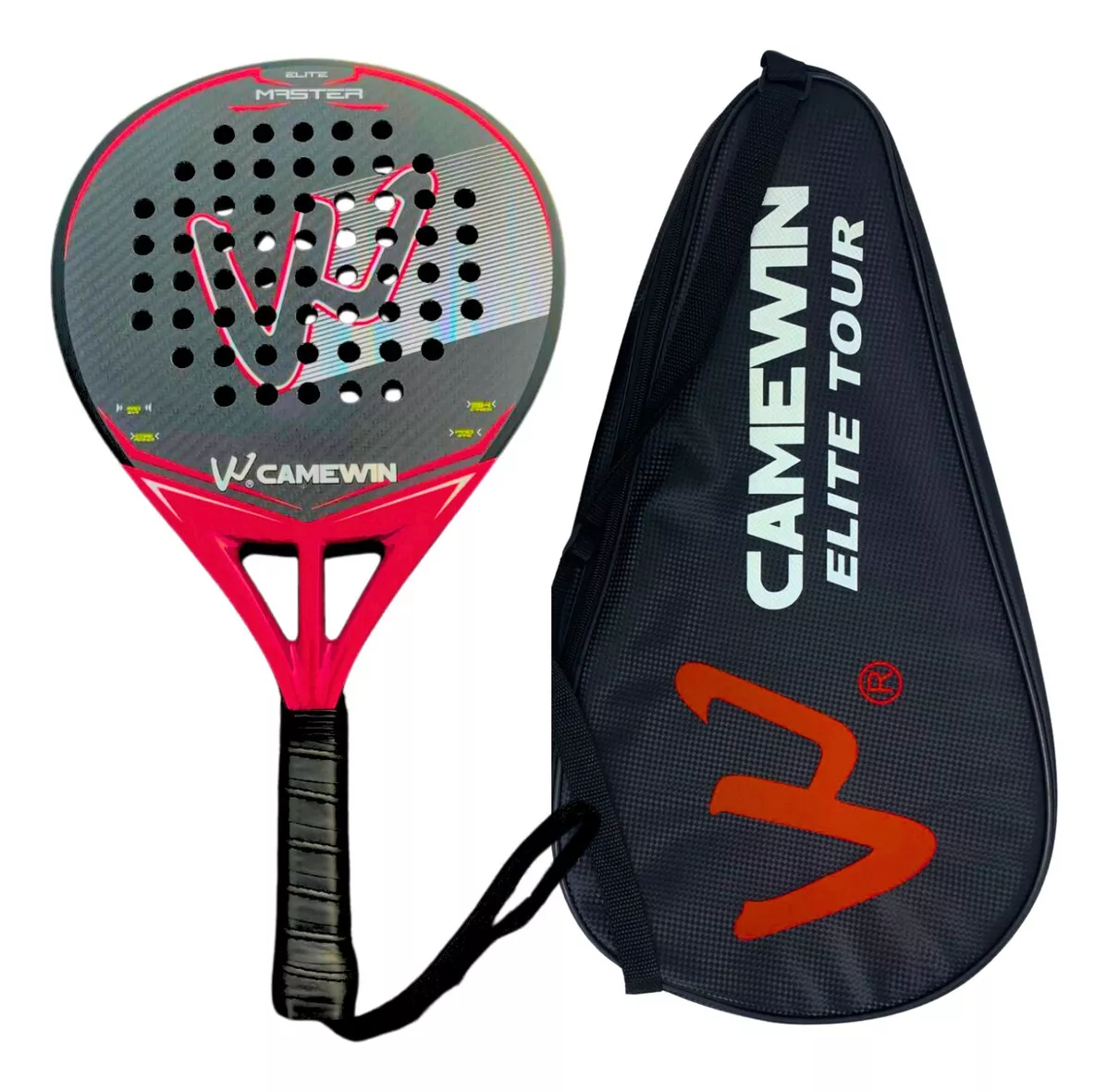 PALA PÁDEL CAMEWIN FIBRA CARBONO 3K 38MM + FUNDA MUÑEQUERA GRIP COLOR ROJO - 2