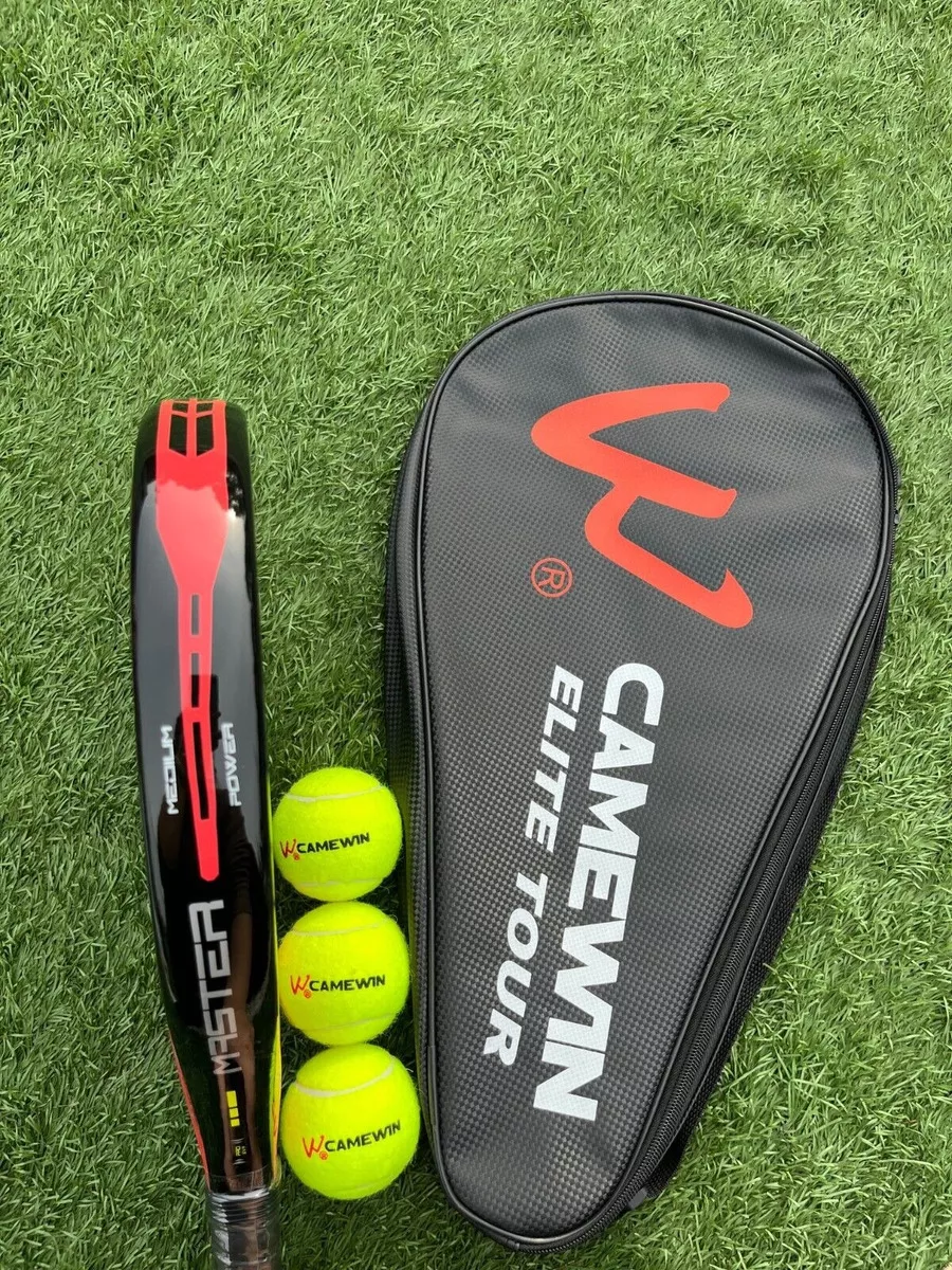 PALA PÁDEL CAMEWIN FIBRA CARBONO 3K 38MM + FUNDA MUÑEQUERA GRIP COLOR ROJO - 3