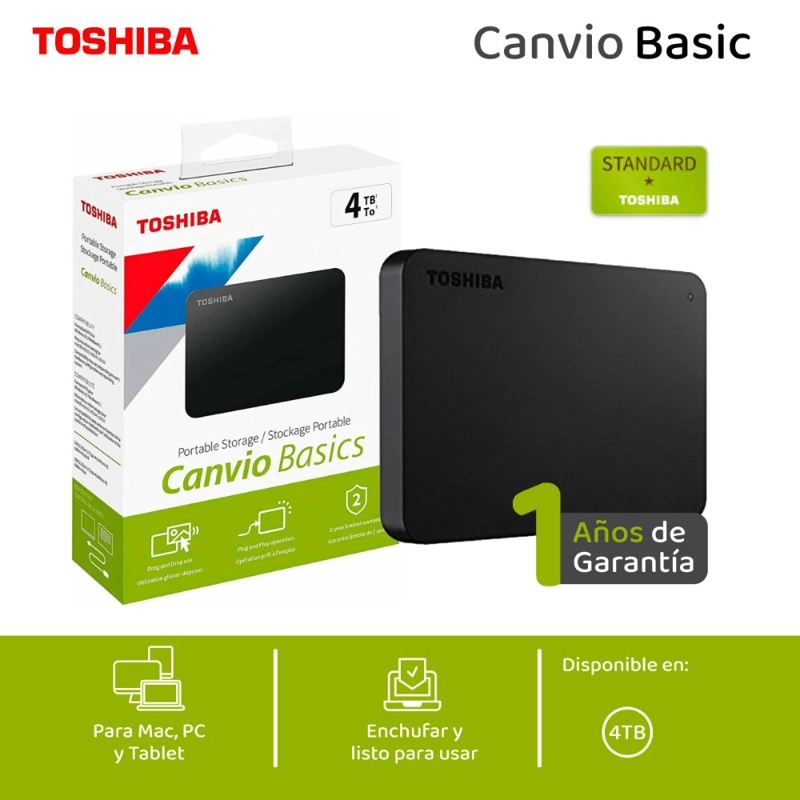 DISCO DURO EXTERNO TOSHIBA 4TB 2.5 CANVIO BASICS HDTB540XK3CA - 4