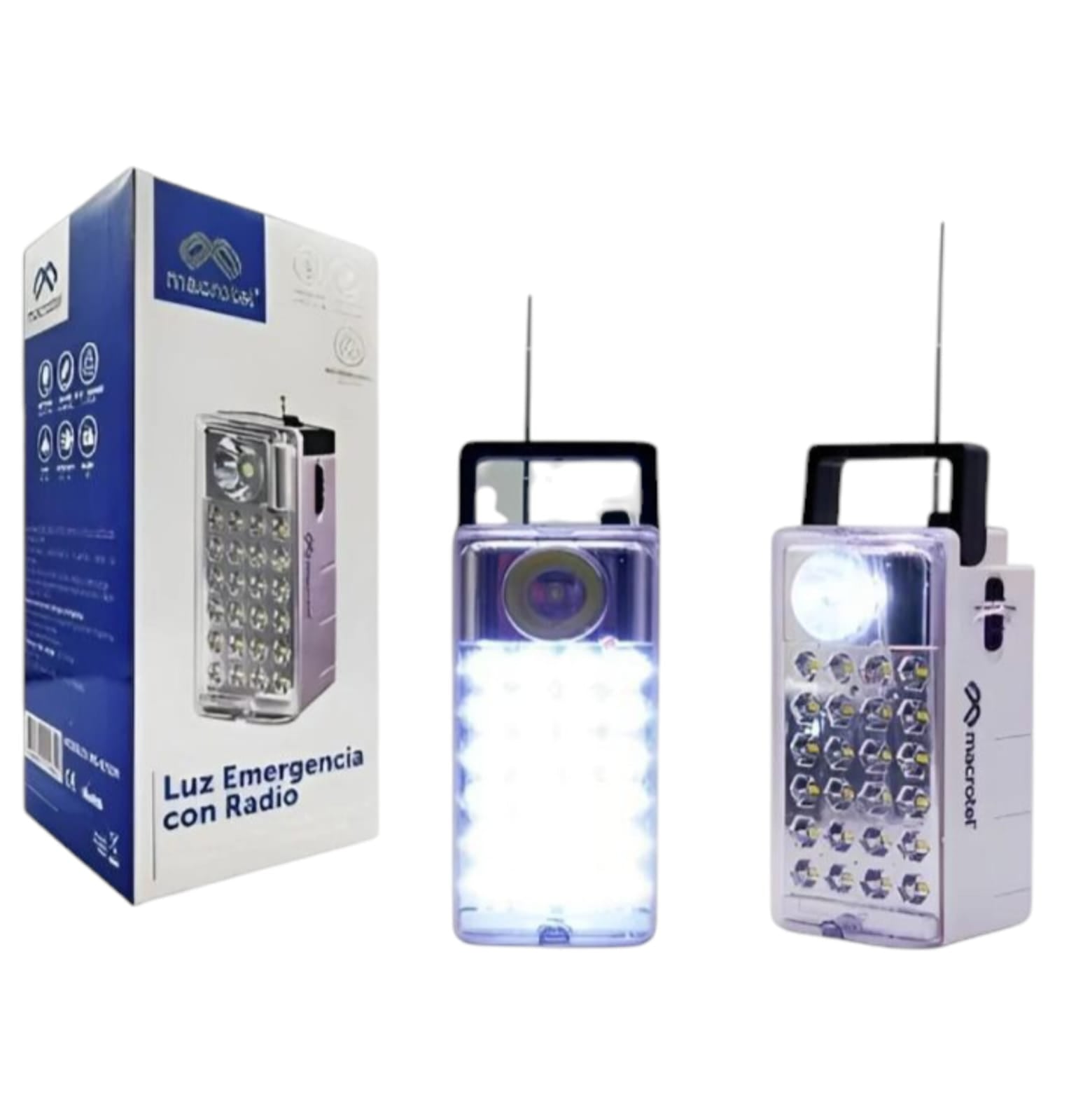 LÁMPARA DE EMERGENCIA MACROTEL RECARGABLE 24LED CON RADIO FM - 1
