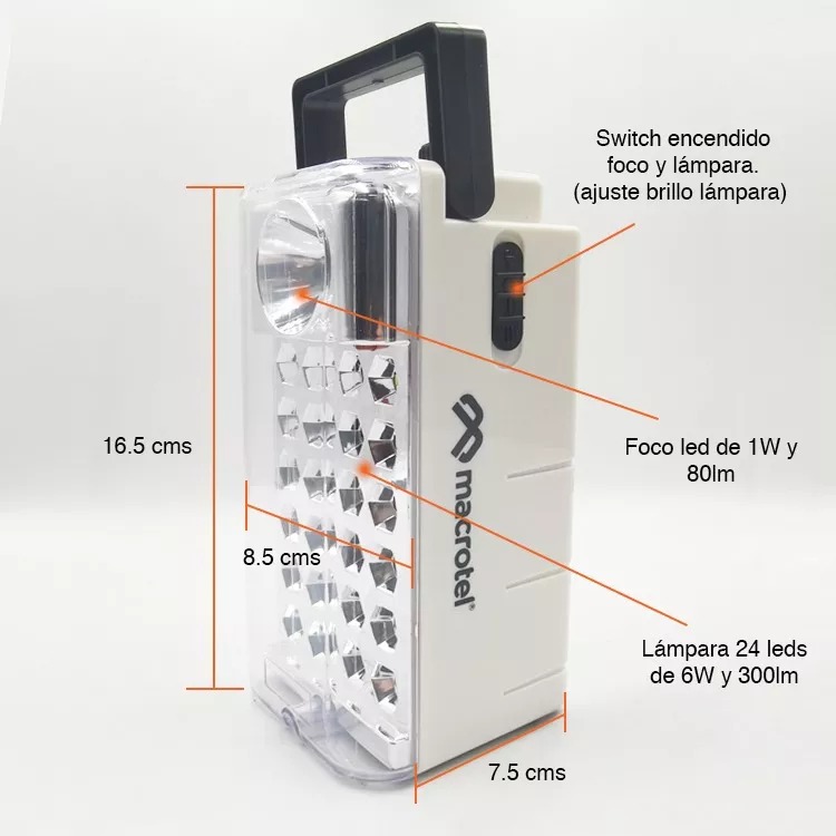 LÁMPARA DE EMERGENCIA MACROTEL RECARGABLE 24LED CON RADIO FM - 4