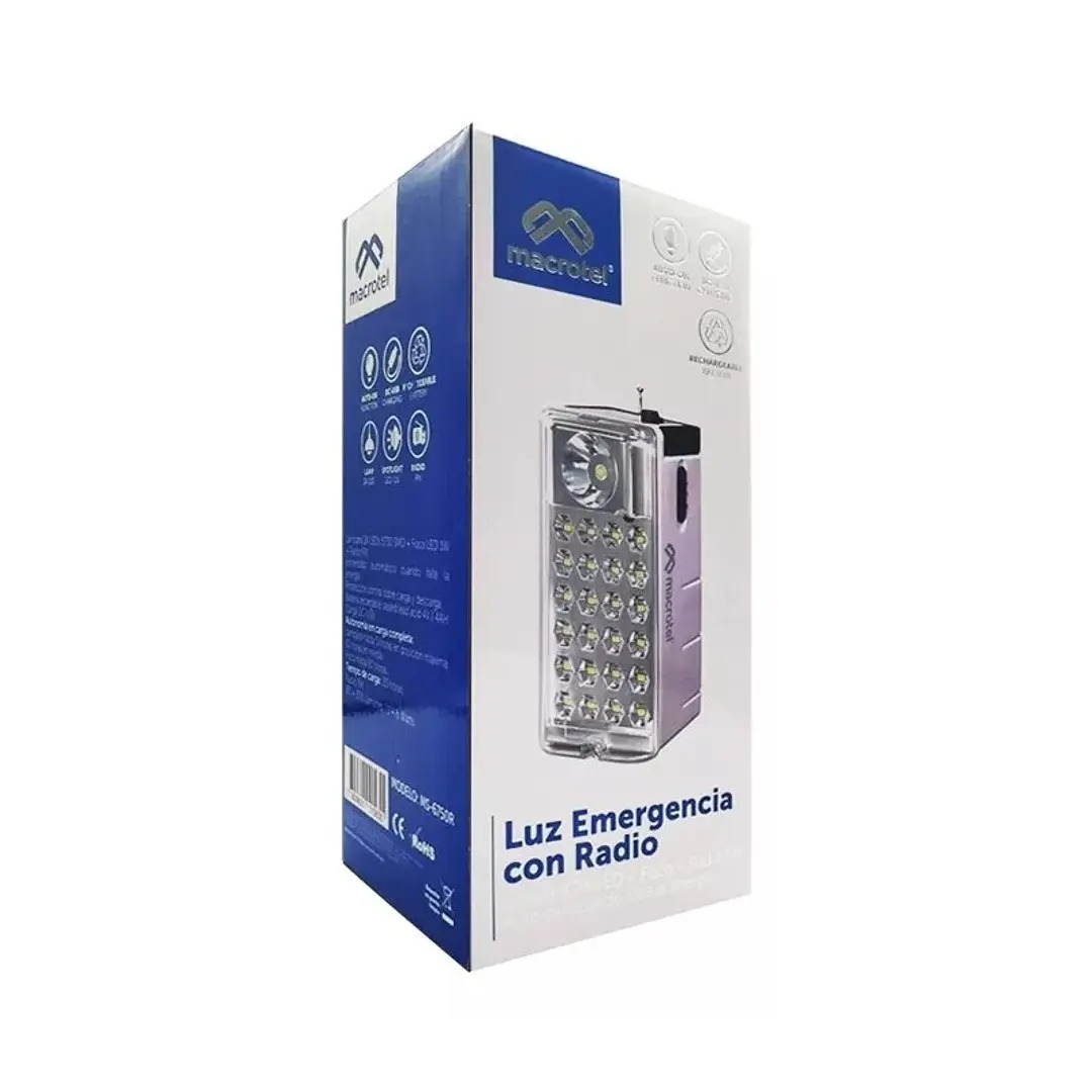 LÁMPARA DE EMERGENCIA MACROTEL RECARGABLE 24LED CON RADIO FM - 6