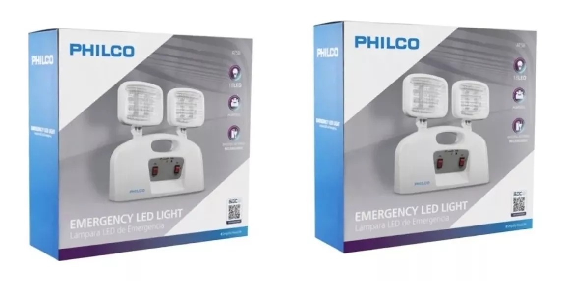 PACK 02 LAMPARA DE EMERGENCIA LED 2 FOCOS PHILCO CERTIFICADA - 1