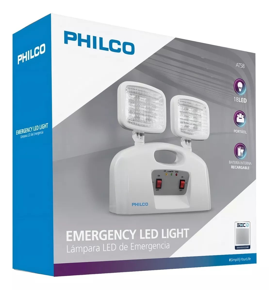 LAMPARA LUZ DE EMERGENCIA PHILCO LED 2 FOCOS - 1