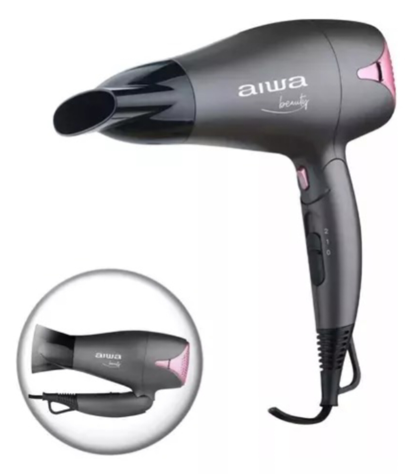 SECADOR DE PELO SECA SIN FRIZZ AIWA PLEGABLE 1800W - 1
