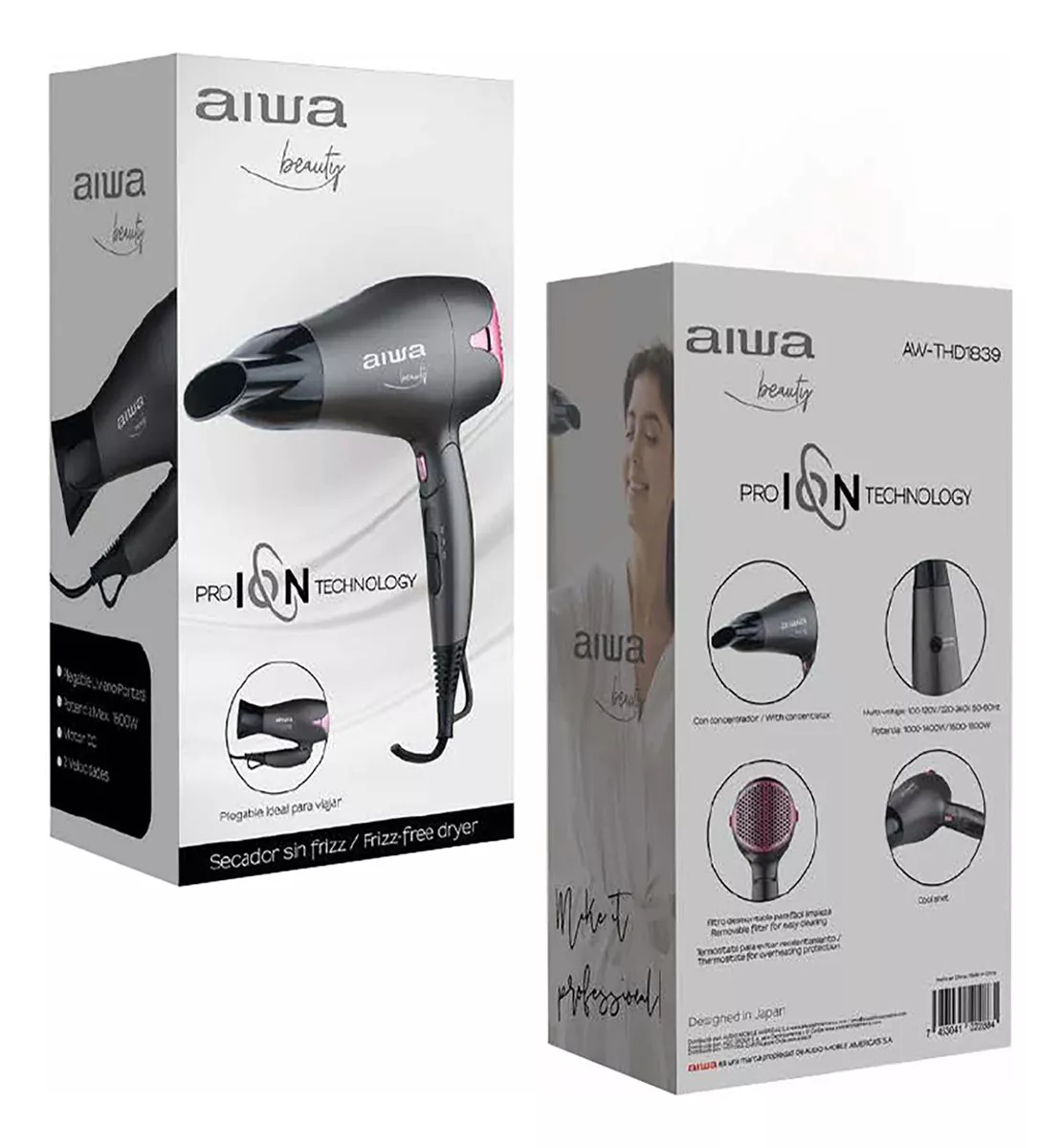 SECADOR DE PELO SECA SIN FRIZZ AIWA PLEGABLE 1800W - 5