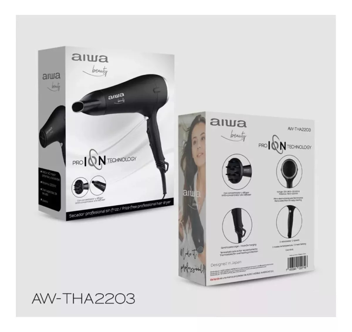 SECADOR DE CABELLO AIWA PROFESIONAL PRO ION SIN FRIZZ 2200W - 6