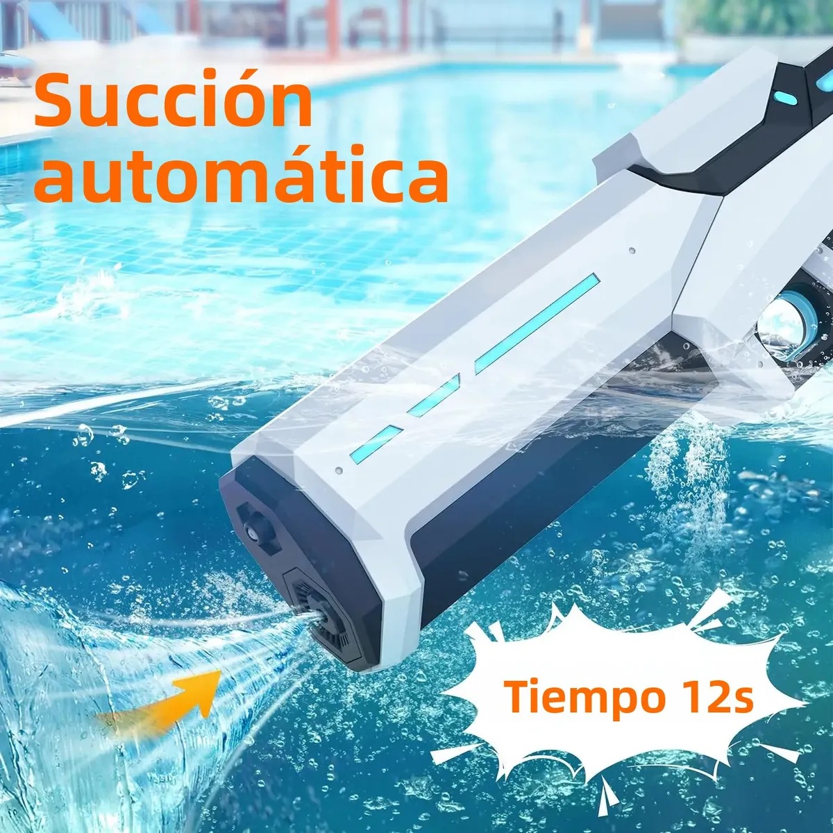 PISTOLA DE AGUA ELÉCTRICA RECARGABLE CON SUCCIÓN AUTOMÁTICA AZUL - 3