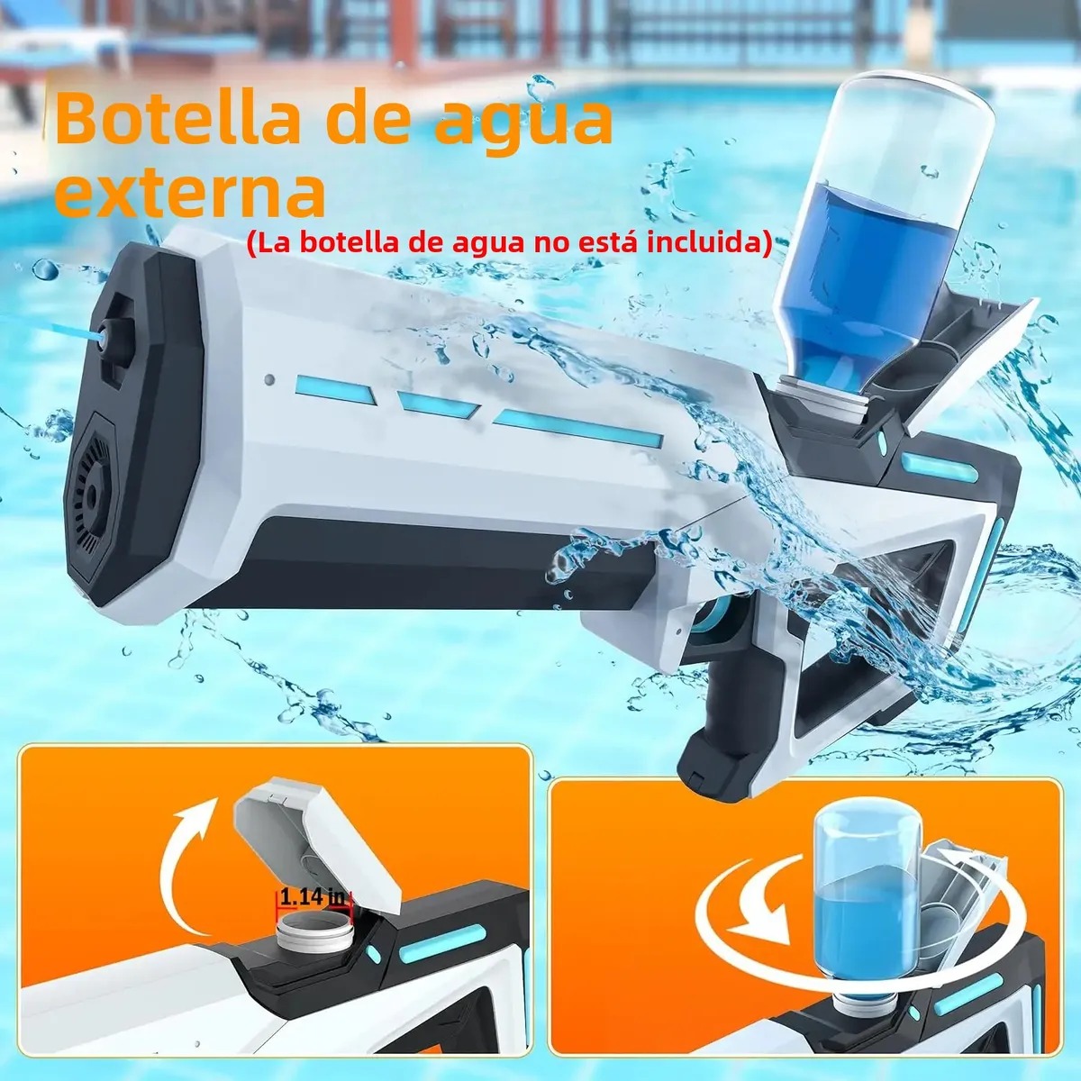 PISTOLA DE AGUA ELÉCTRICA RECARGABLE CON SUCCIÓN AUTOMÁTICA AZUL - 6