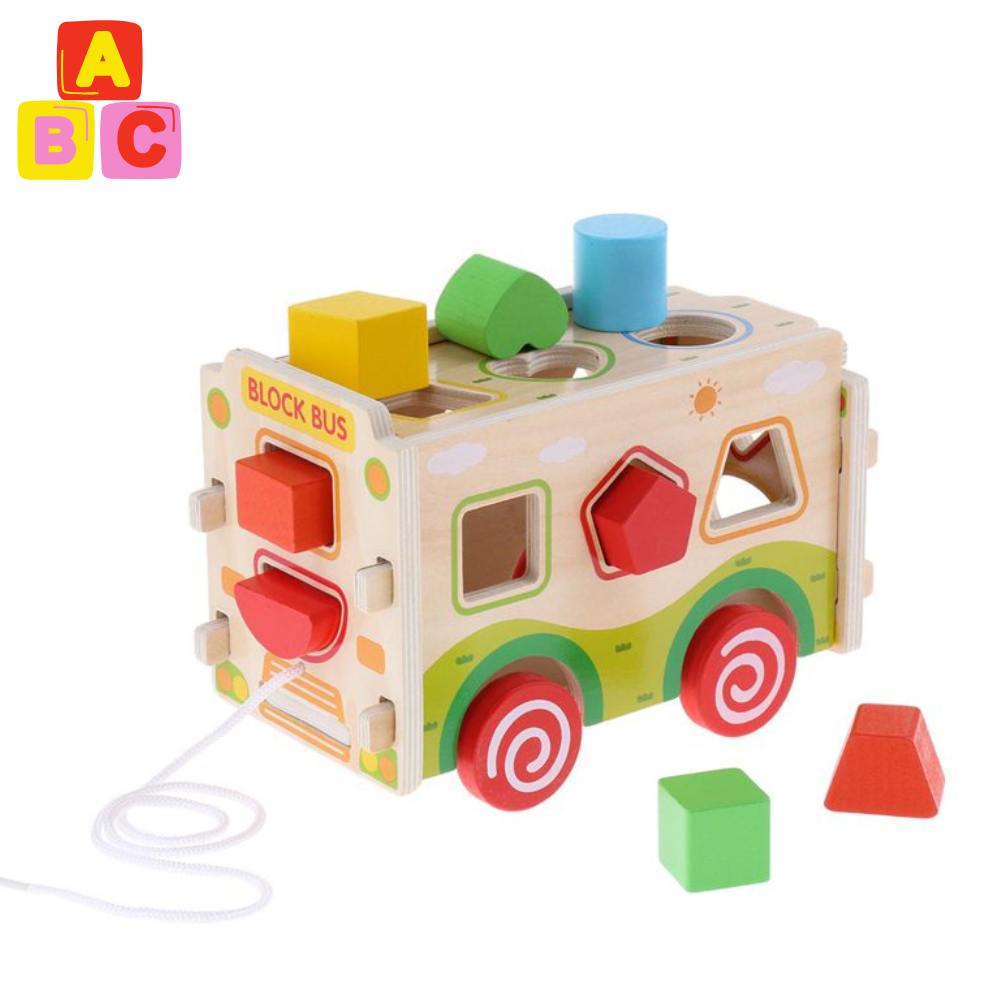 BUS CLASIFICADOR DE FIGURAS JUGUETE DE ARRASTRE DE MADERA - 1