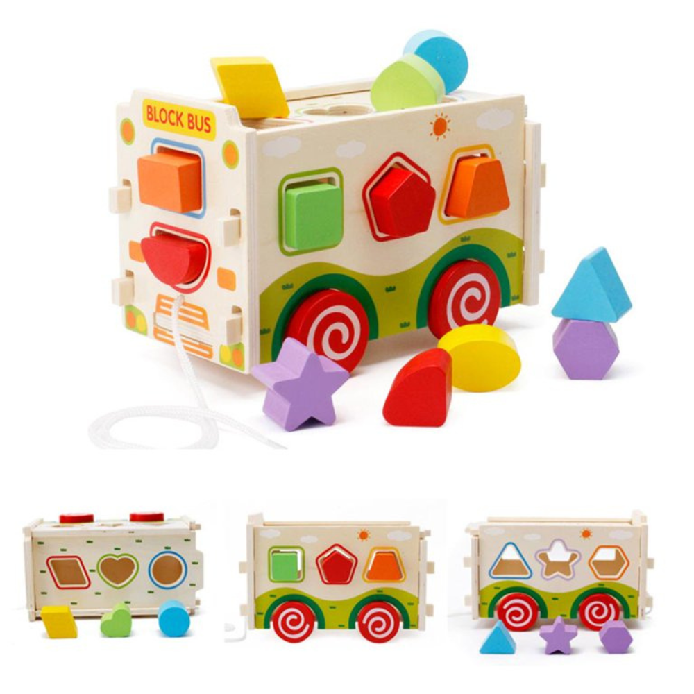 BUS CLASIFICADOR DE FIGURAS JUGUETE DE ARRASTRE DE MADERA - 2