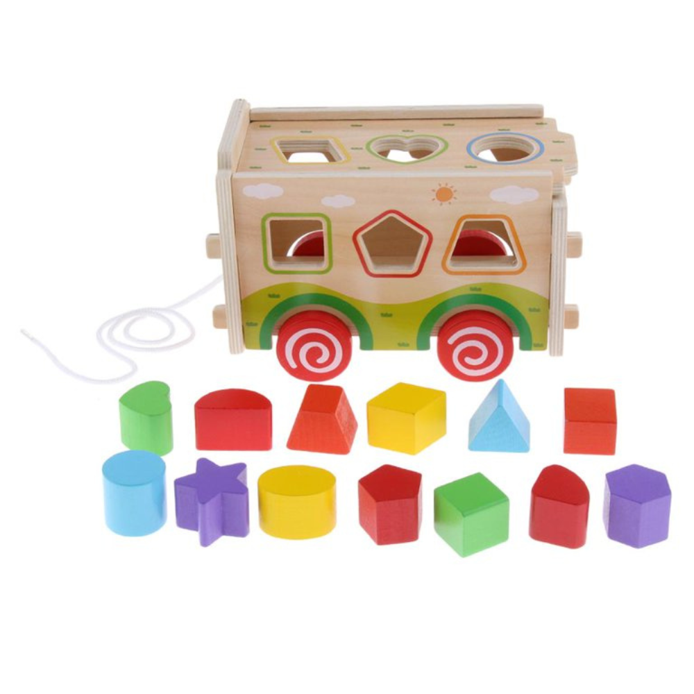 BUS CLASIFICADOR DE FIGURAS JUGUETE DE ARRASTRE DE MADERA - 3