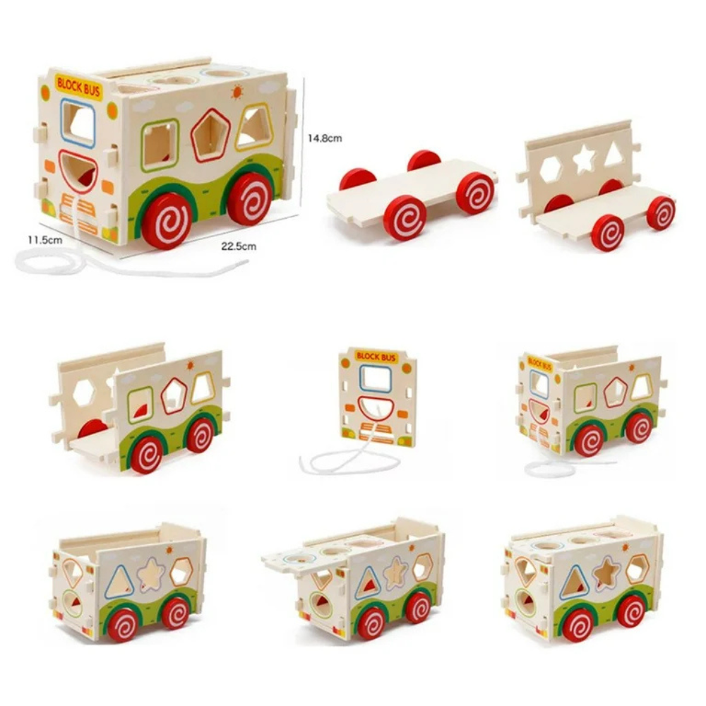 BUS CLASIFICADOR DE FIGURAS JUGUETE DE ARRASTRE DE MADERA - 4