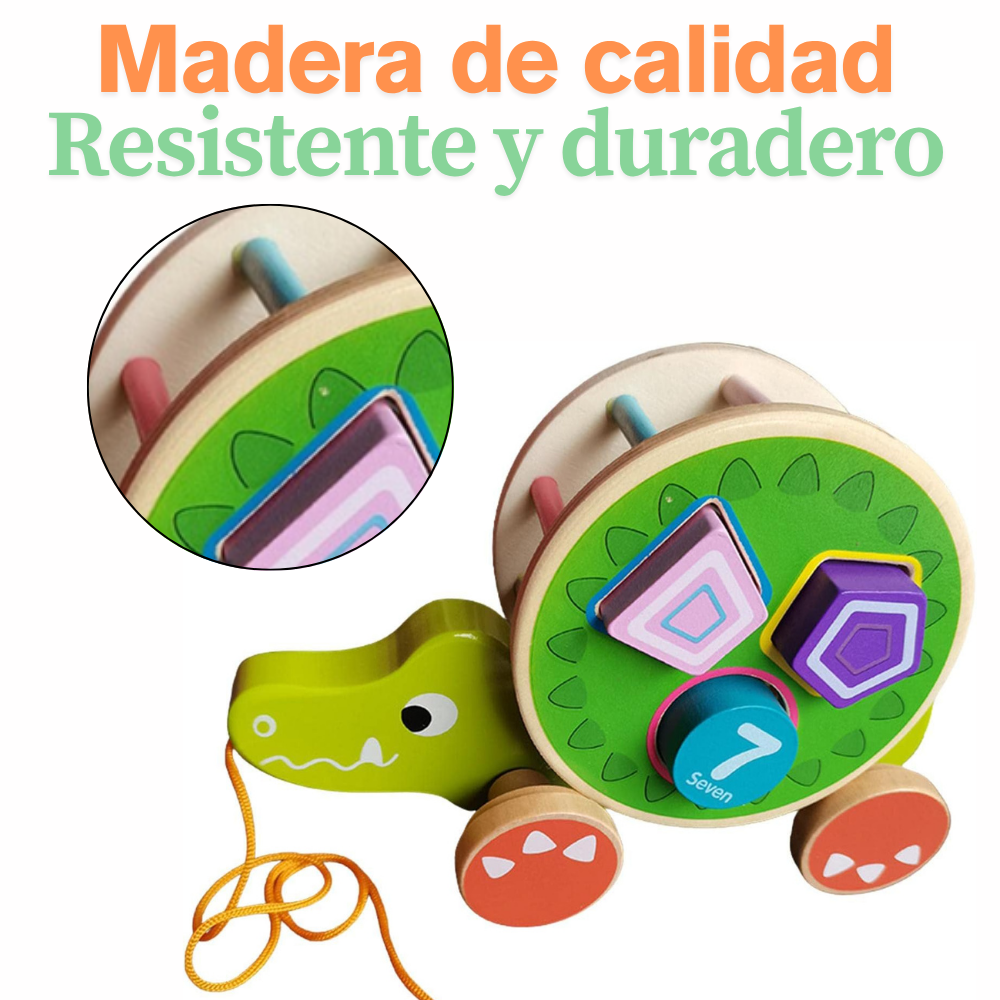 COCODRILO CLASIFICADOR DE FIGURAS JUGUETE DE ARRASTRE DE MADERA - 2