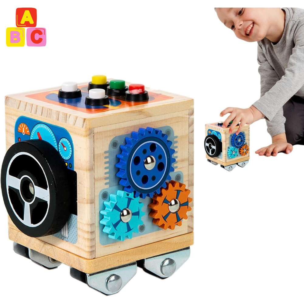 CUBO SENSORIAL MONTESSORI DE MADERA MINI BUS - 1