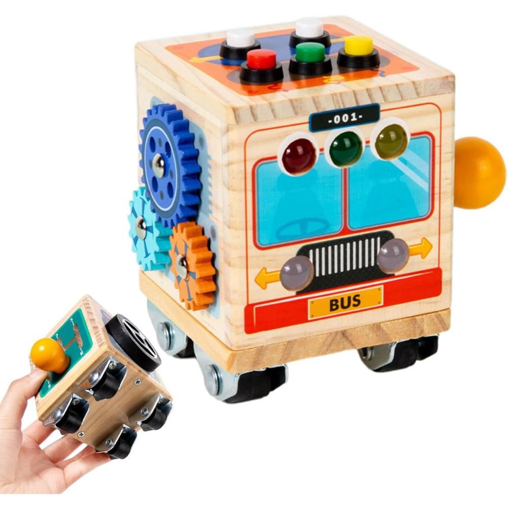 CUBO SENSORIAL MONTESSORI DE MADERA MINI BUS - 2