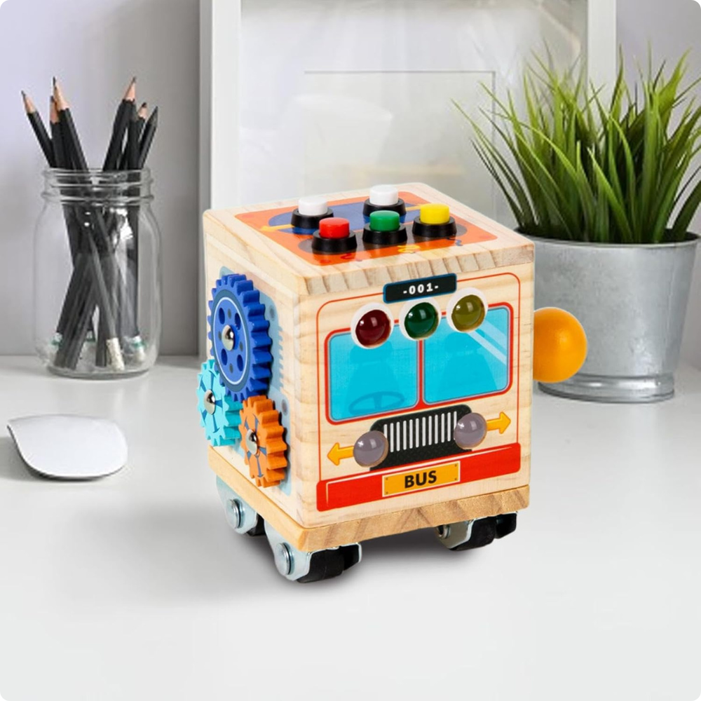 CUBO SENSORIAL MONTESSORI DE MADERA MINI BUS - 4