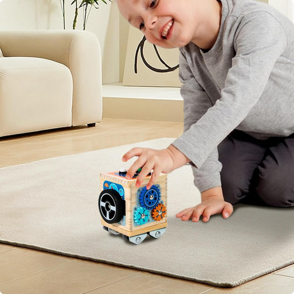 CUBO SENSORIAL MONTESSORI DE MADERA MINI BUS - 6