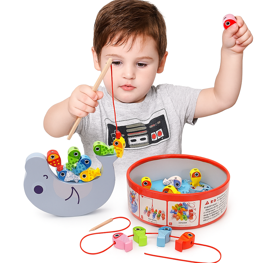 JUEGO DE PESCA EDUCATIVO MAGNE TICO MONTESSORI DE MADERA - 1