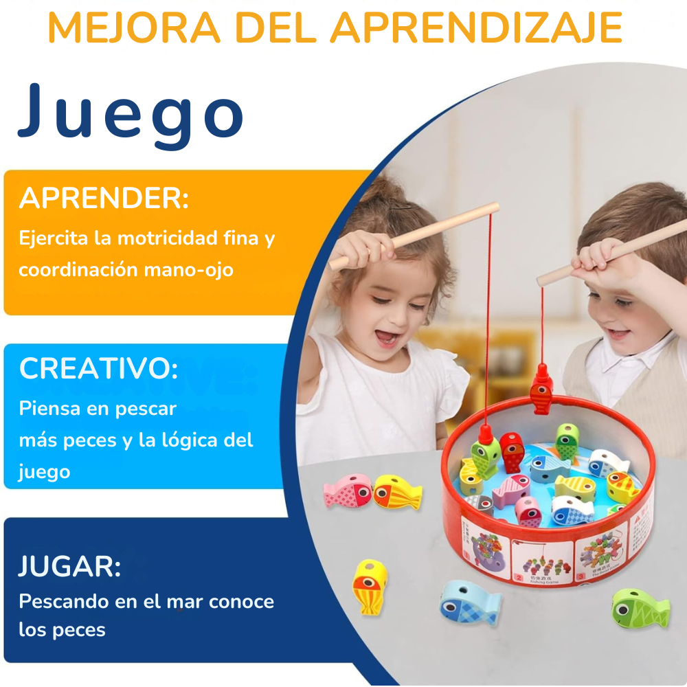 JUEGO DE PESCA EDUCATIVO MAGNE TICO MONTESSORI DE MADERA - 2
