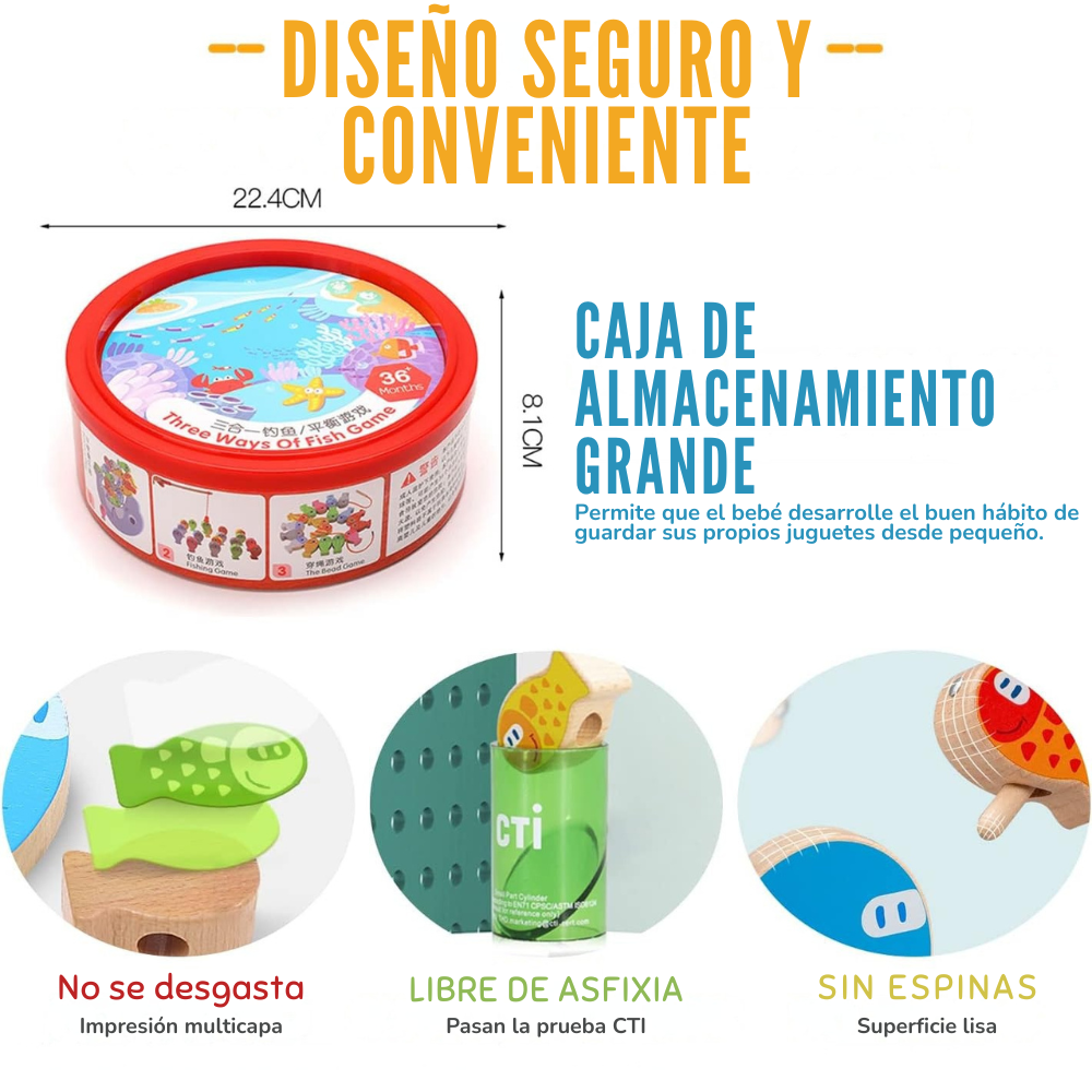 JUEGO DE PESCA EDUCATIVO MAGNE TICO MONTESSORI DE MADERA - 5