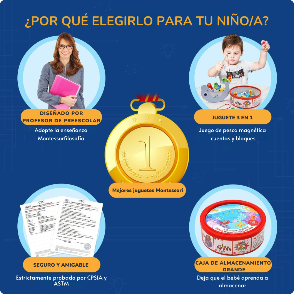 JUEGO DE PESCA EDUCATIVO MAGNE TICO MONTESSORI DE MADERA - 6