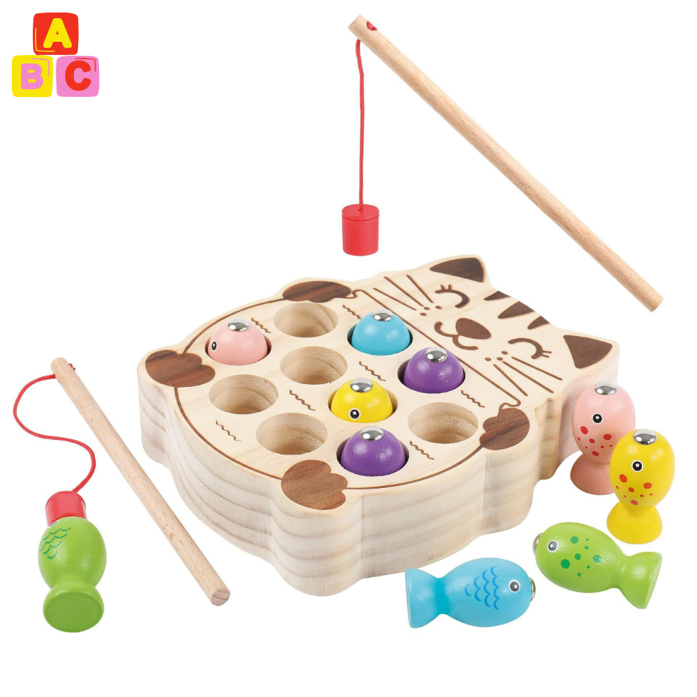 JUEGO DE PESCA MAGNE TICA DE MADERA GATO PESCADOR - 1