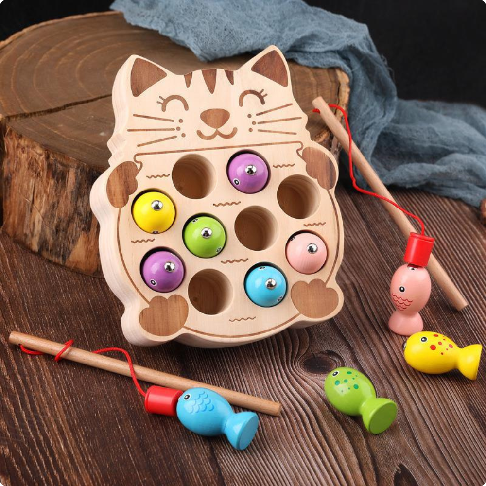 JUEGO DE PESCA MAGNE TICA DE MADERA GATO PESCADOR - 3