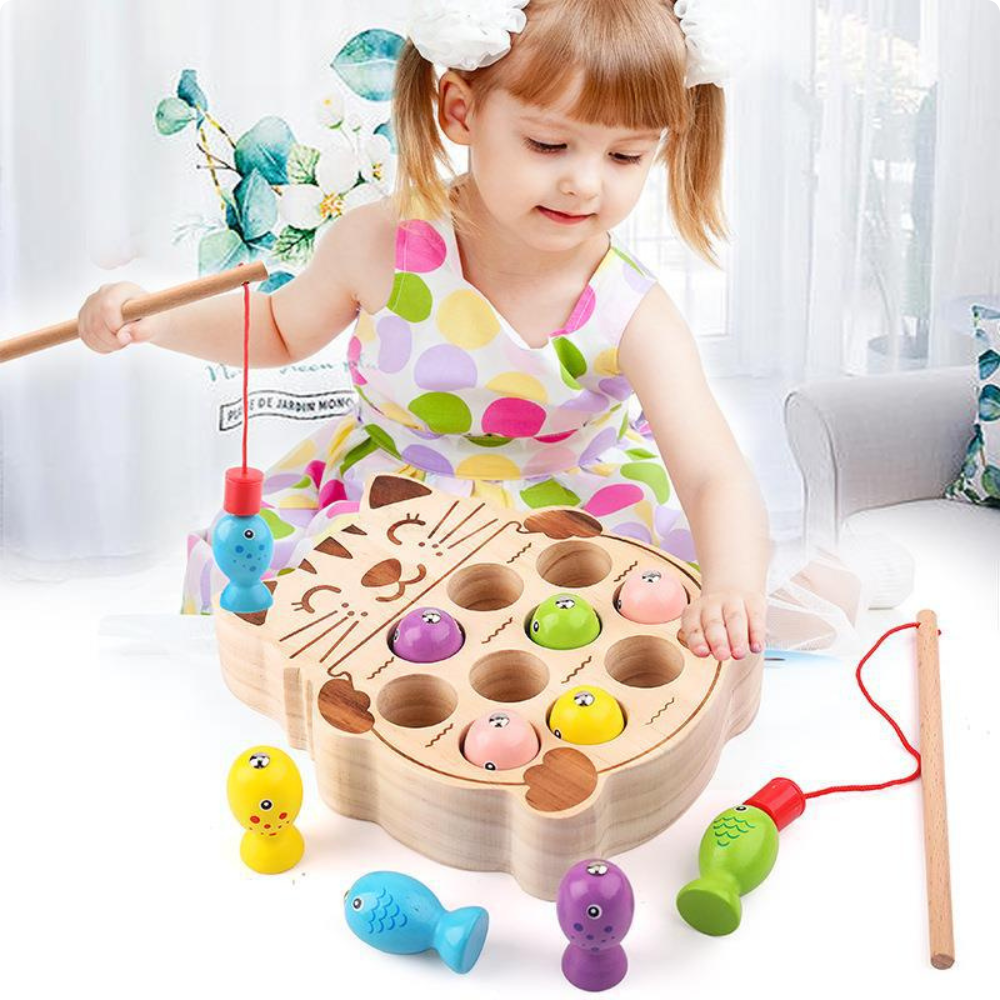 JUEGO DE PESCA MAGNE TICA DE MADERA GATO PESCADOR - 4