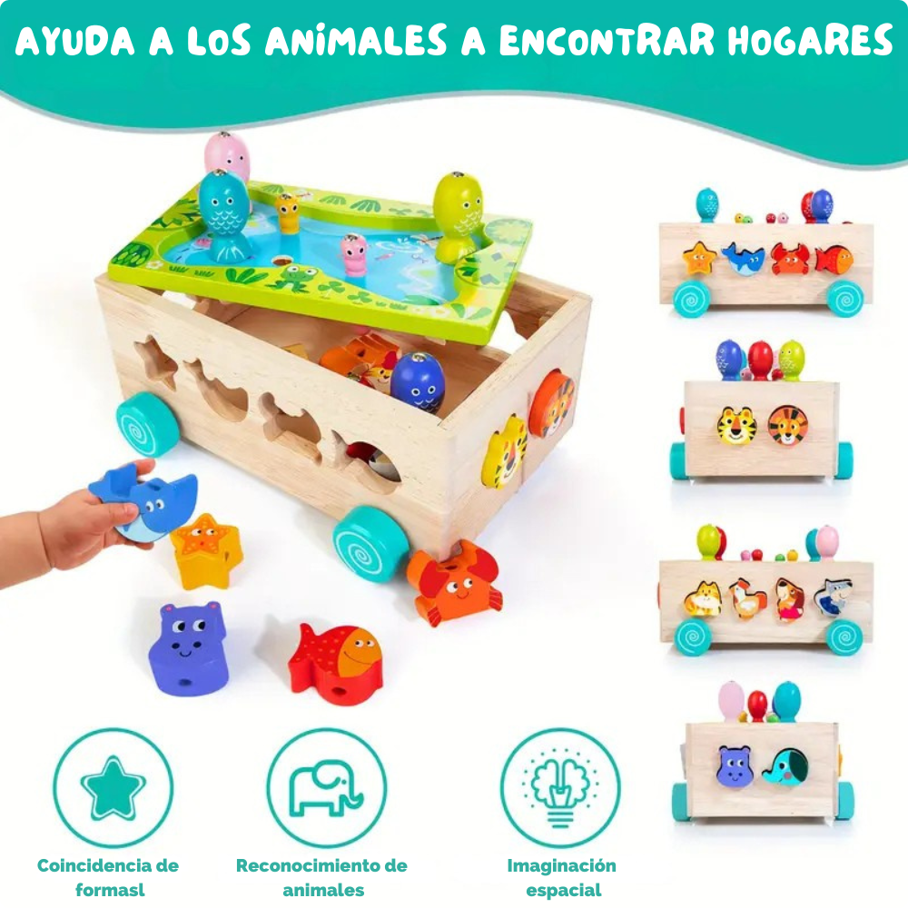 JUEGO DE PESCA MAGNE TICA 2 EN 1 CON CARRITO DE MADERA - 2