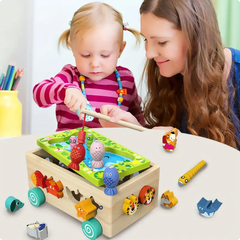 JUEGO DE PESCA MAGNE TICA 2 EN 1 CON CARRITO DE MADERA - 3
