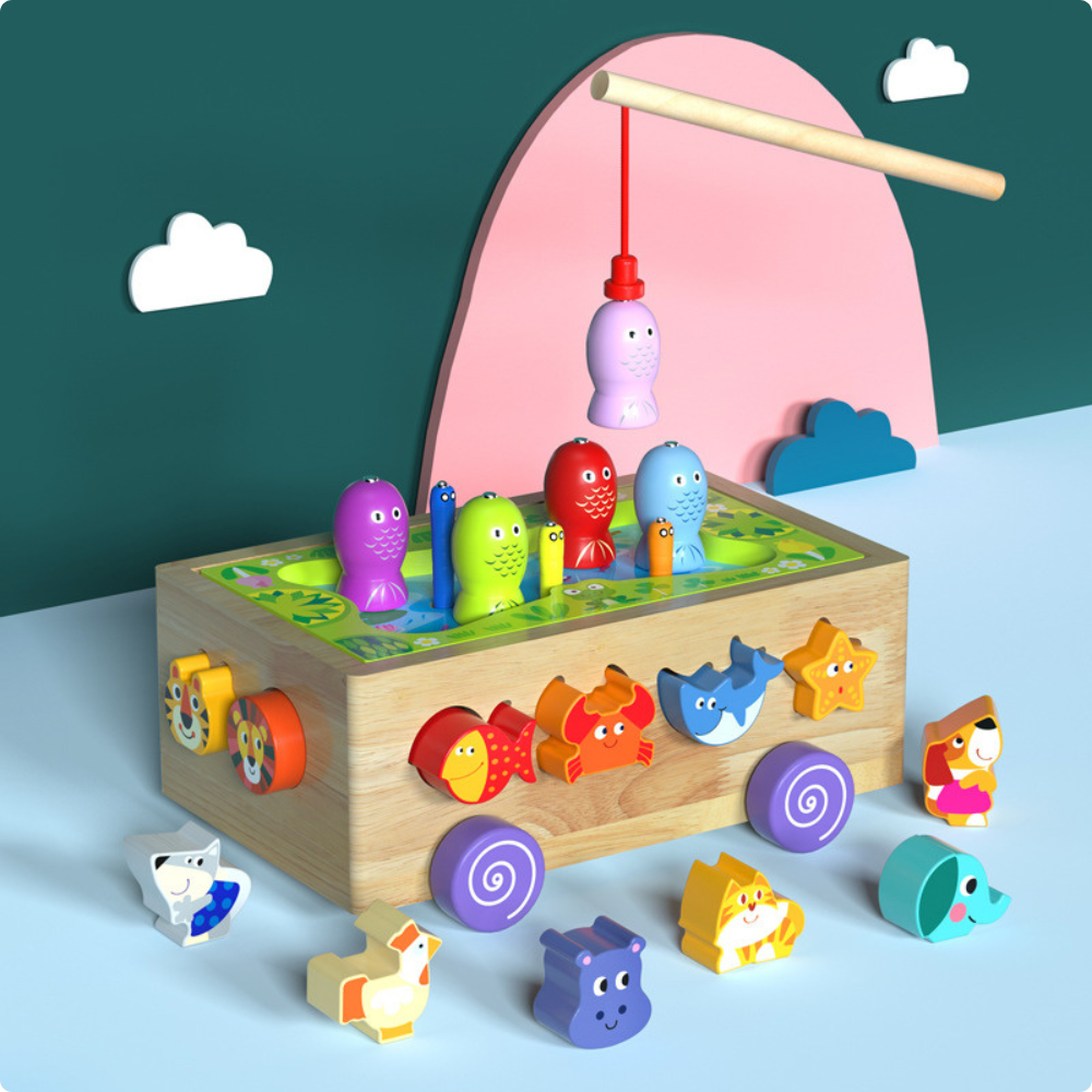 JUEGO DE PESCA MAGNE TICA 2 EN 1 CON CARRITO DE MADERA - 4