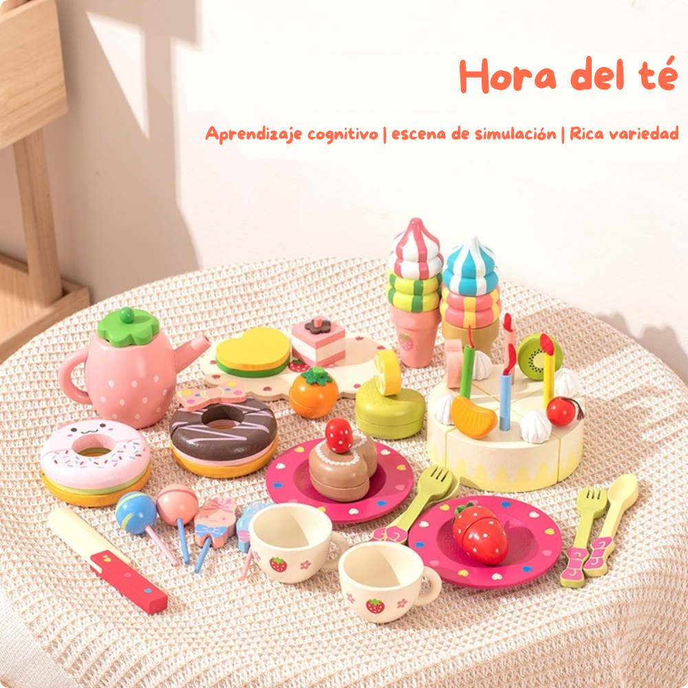 SET DE POSTRES DE MADERA JUEGO DE TE Y REPOSTERIA PARA NIÑOS - 2