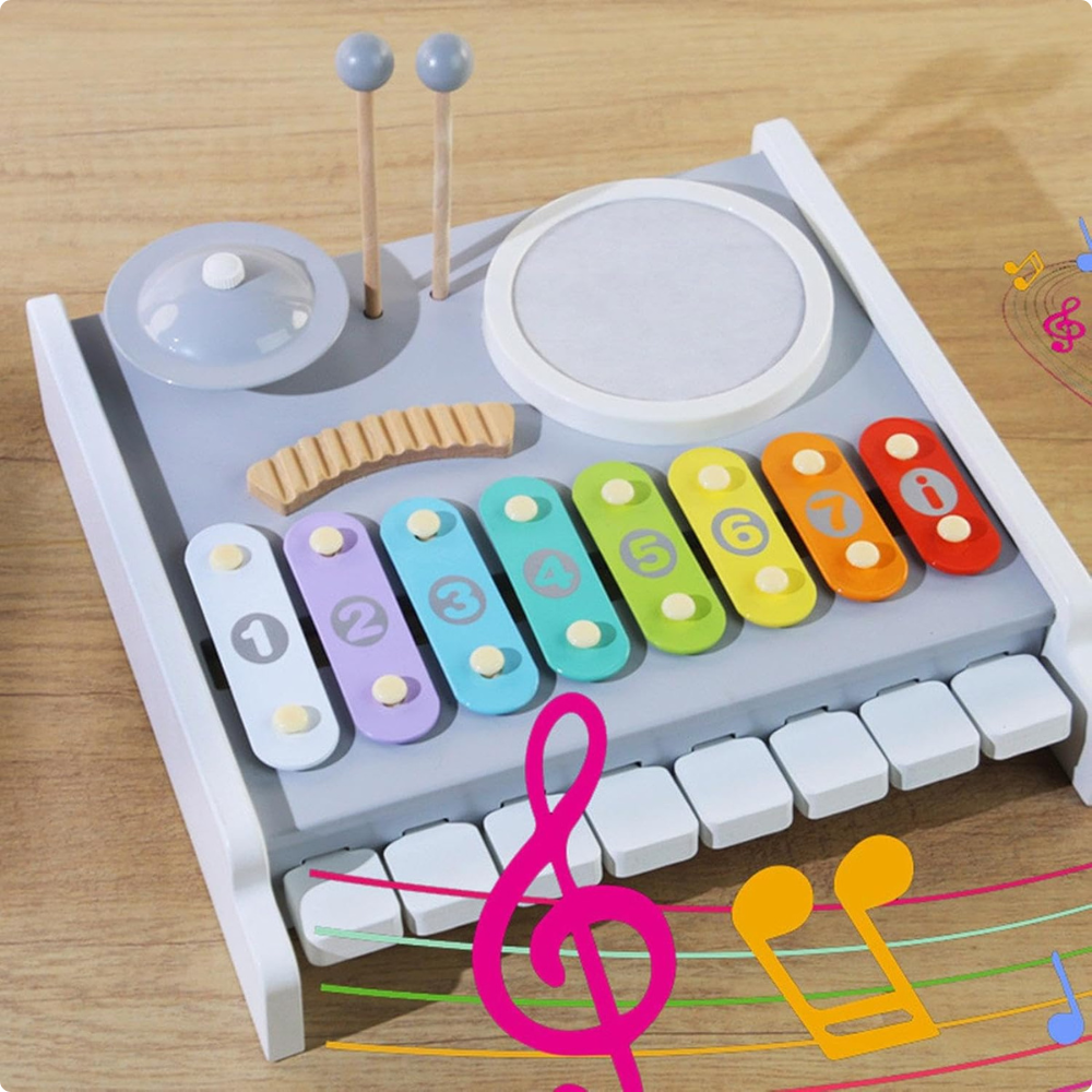 INSTRUMENTO MUSICAL DE MADERA PARA NIÑOS – XILOFONO 3 EN 1 - 2