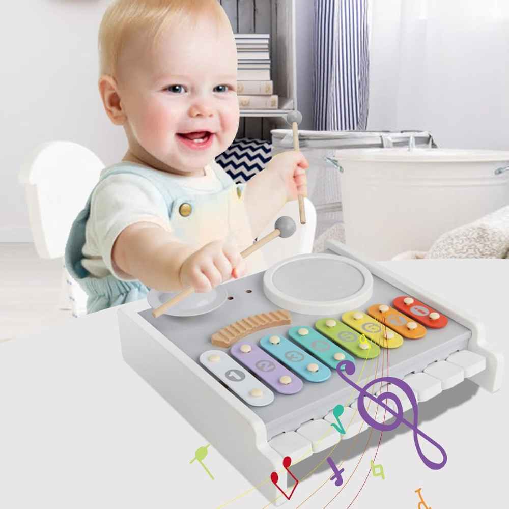 INSTRUMENTO MUSICAL DE MADERA PARA NIÑOS – XILOFONO 3 EN 1 - 3