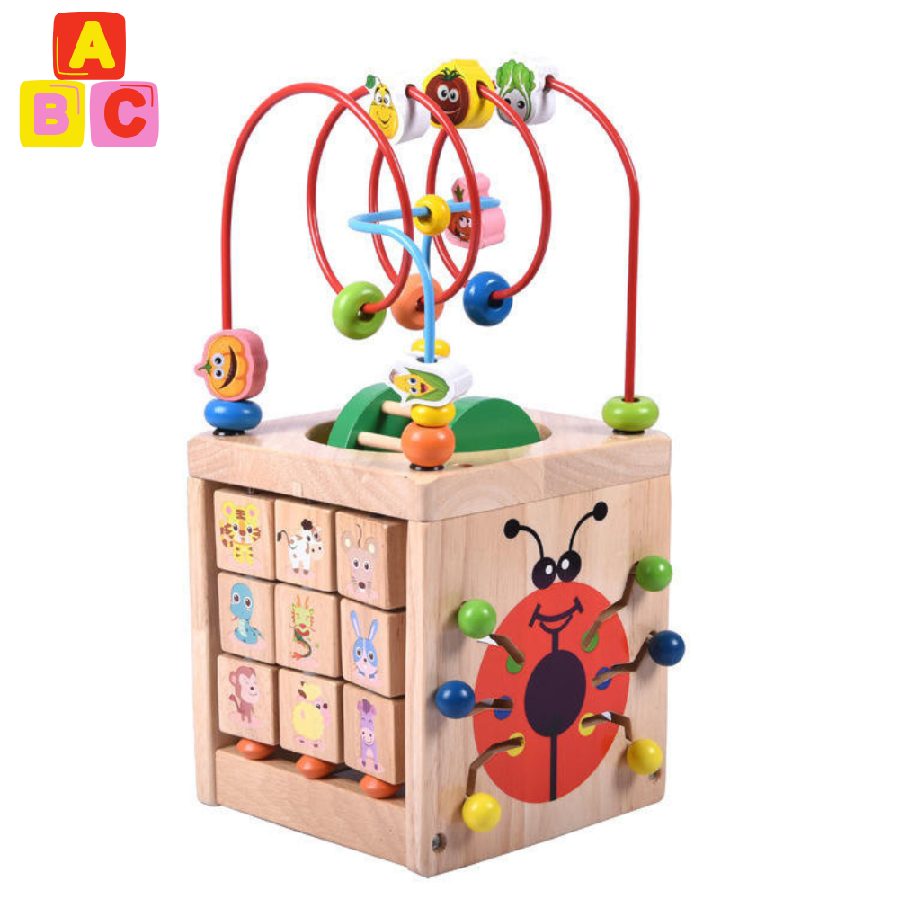 CUBO DIDACTICO DE MADERA 5 EN 1 DE ACTIVIDADES MONTESSORI - 1